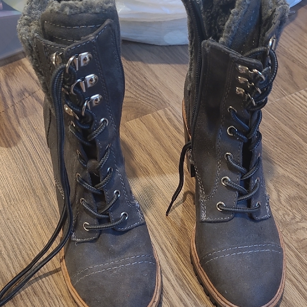 Nine West Charcoal Lace-Up Combat Boots